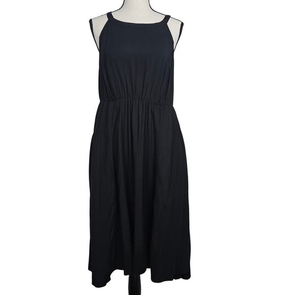 Torrid Halter Dress Sz 0 Large Black Midi Sleeveless Keyhole Pockets Minimalist - Picture 1 of 11